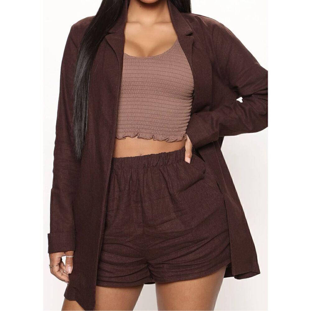 Brown Linen Short Set - Picture 4 of 9